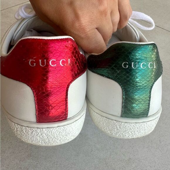 Gucci White Leather Ace Web Arrow Embroidered Low Top Sneakers size 38.5 White - Picture 4 of 12